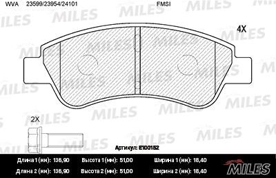 Miles E100152 Колодки гальмівні, комплект E100152: Купити в Україні - Добра ціна на EXIST.UA!