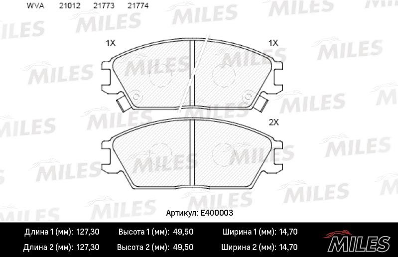 Miles E400003 Гальмівні колодки, комплект E400003: Купити в Україні - Добра ціна на EXIST.UA!