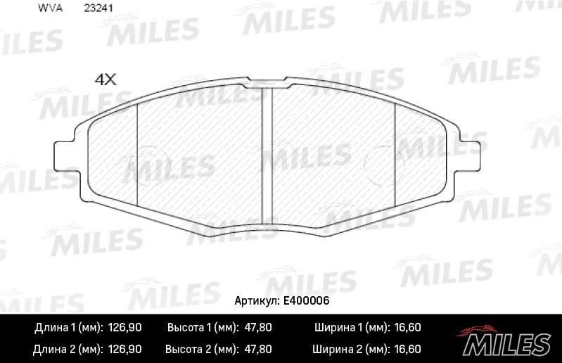 Miles E400006 Гальмівні колодки, комплект E400006: Купити в Україні - Добра ціна на EXIST.UA!