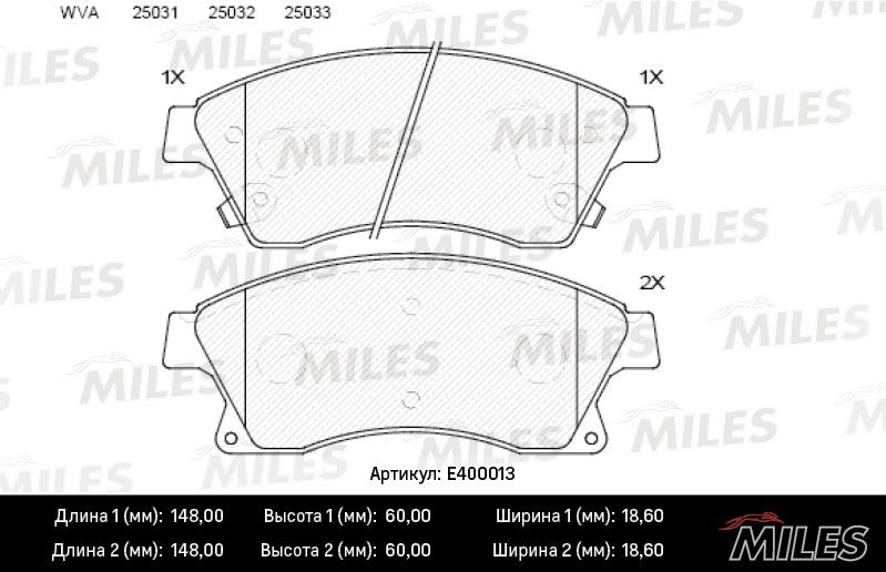 Miles E400013 Гальмівні колодки, комплект E400013: Купити в Україні - Добра ціна на EXIST.UA!
