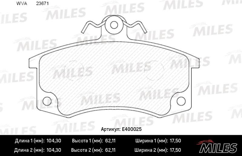 Miles E400025 Гальмівні колодки, комплект E400025: Купити в Україні - Добра ціна на EXIST.UA!