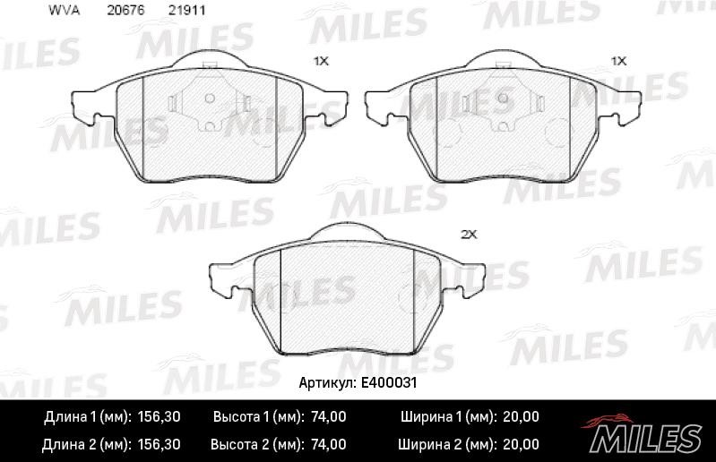 Miles E400031 Гальмівні колодки, комплект E400031: Купити в Україні - Добра ціна на EXIST.UA!