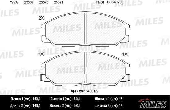 Miles E400179 Гальмівні колодки, комплект E400179: Купити в Україні - Добра ціна на EXIST.UA!