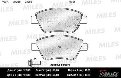 Miles E100071 Колодки гальмівні, комплект E100071: Купити в Україні - Добра ціна на EXIST.UA!