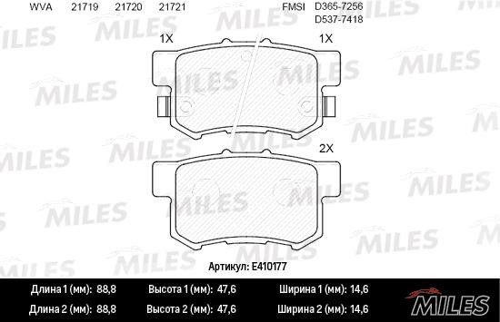 Miles E410177 Гальмівні колодки, комплект E410177: Купити в Україні - Добра ціна на EXIST.UA!
