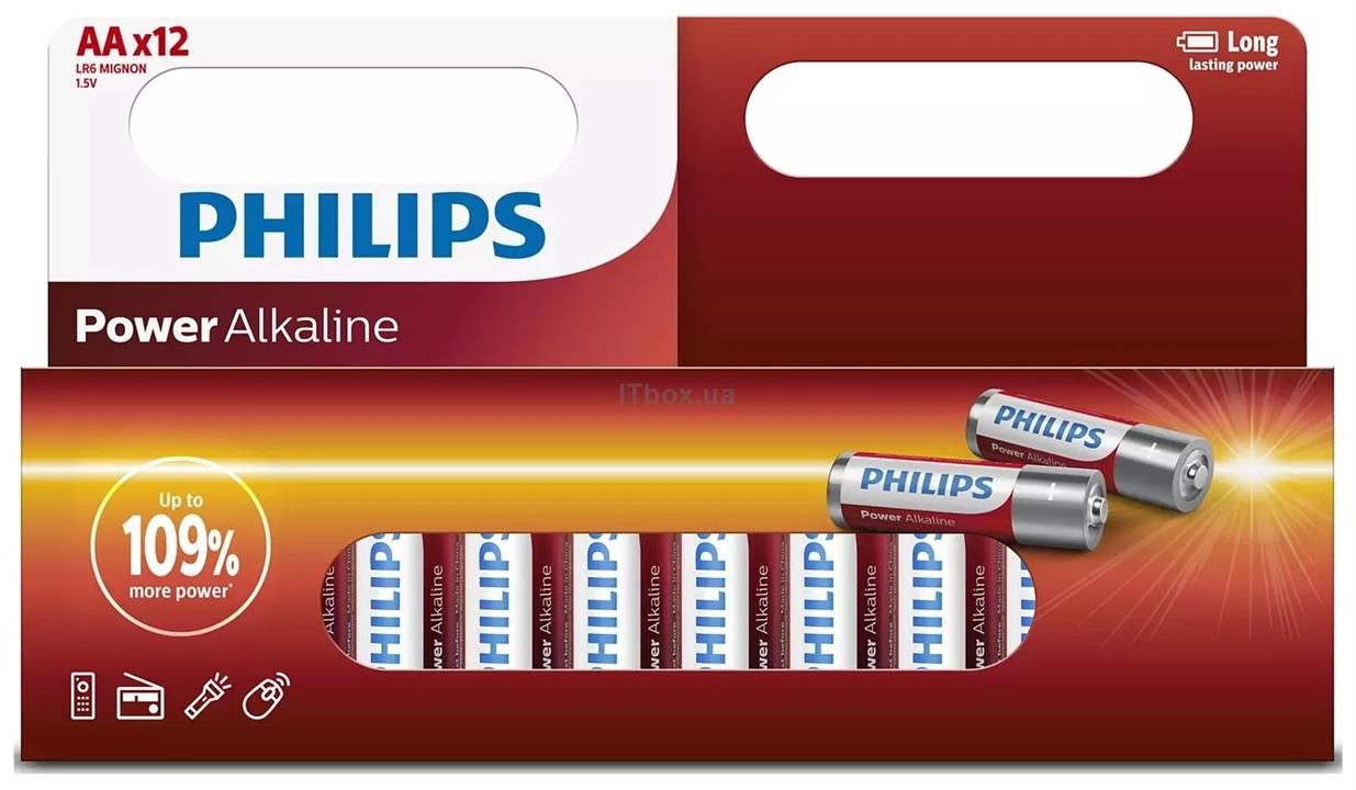 Philips LR6P12W/10 Батарейка Philips AA Power Alkaline 1.5V, пакування 12 шт. LR6P12W10: Купити в Україні - Добра ціна на EXIST.UA!