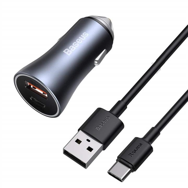 Baseus TZCCJD-0G USB зарядка для авто Baseus Golden Contactor Pro Dual Quick Charger Car Charger U+C 40W (With Baseus Simple wiring USB For Type-C 5A 1.0m) Dark Gray TZCCJD0G: Купити в Україні - Добра ціна на EXIST.UA!
