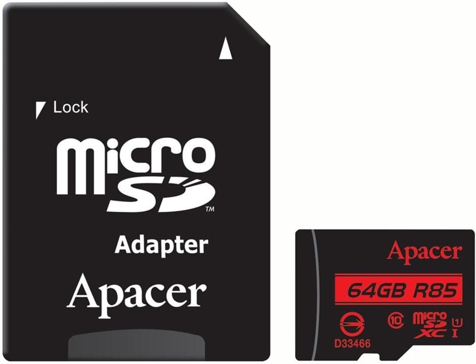 Apacer AP64GMCSX10U5-R Карта MicroSDXC (UHS-1) Apacer 64Gb class 10 R85MB/s (adapter SD) AP64GMCSX10U5R: Купити в Україні - Добра ціна на EXIST.UA!