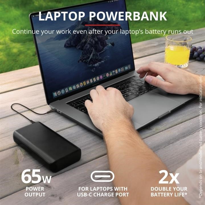 Trust Портативний літій-іонний акумулятор Trust Laro 65W USB-C 20 000 мАг для ноутбука, чорний – ціна