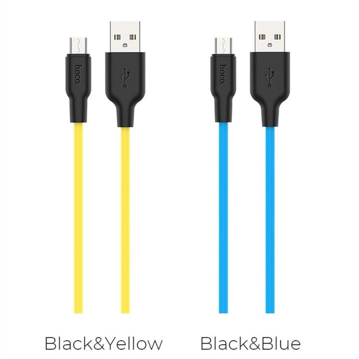 Hoco Кабель Hoco X21 Plus USB to Micro 2.4A, 1m, silicone, silicone connectors, Black+Blue – ціна