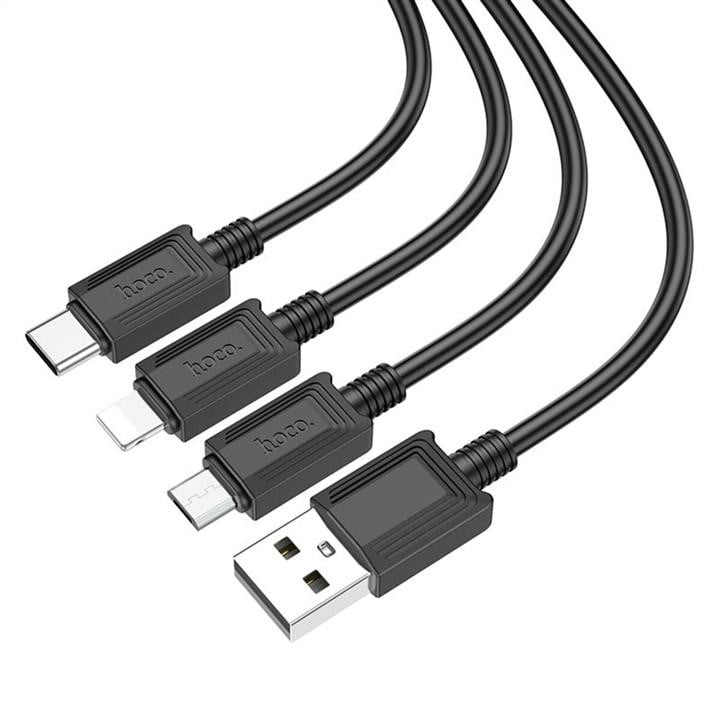 Кабель Hoco X74 USB to iP+Type-C+Micro 2A, 1m, PVC, PVC connectors, Black Hoco 6931474767363