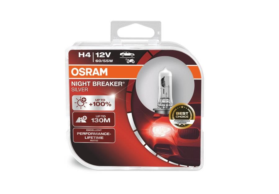 Osram Лампа галогенна Osram Night Breaker Silver +100% 12В H4 60&#x2F;55Вт +100% – ціна 427 UAH