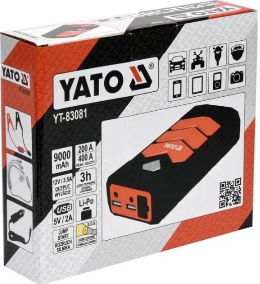 Yato Пусковий портативний пристрій для авто (Бустер) : 9 А&#x2F;Год, 200&#x2F;400 А, вихід 12 В, 3,5 А, Usb 5В, 2А – ціна 2837 UAH