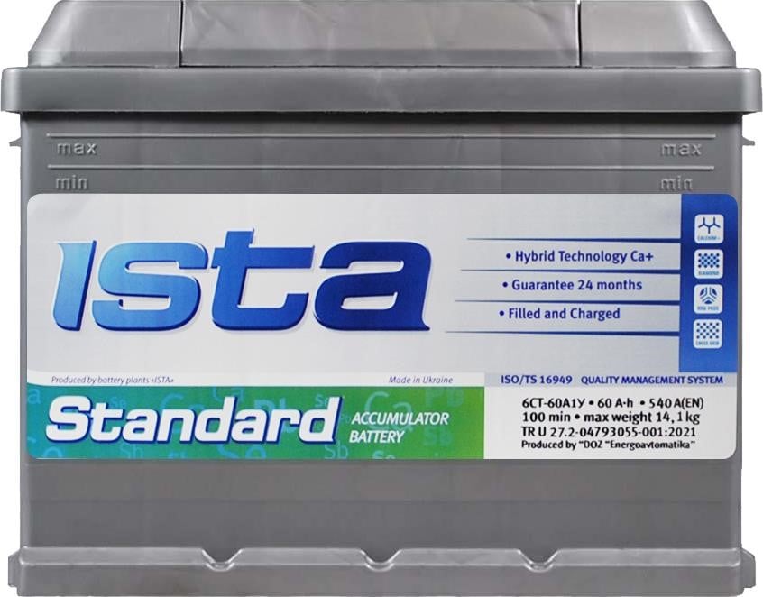 Ista 5500304209 Акумулятор Ista Standard 12В 60Аг 540А(EN) L+ 5500304209: Приваблива ціна - Купити в Україні на EXIST.UA!