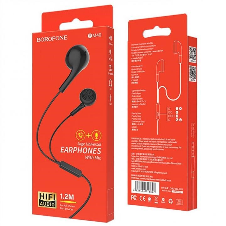Навушники Borofone BM40 Sage universal earphones with mic Black Borofone BM40B