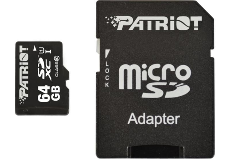 Patriot PSF64GMCSDXC10 Карта MicroSDXC (UHS-1) Patriot LX Series 64Gb class 10 (adapter SD) PSF64GMCSDXC10: Приваблива ціна - Купити в Україні на EXIST.UA!