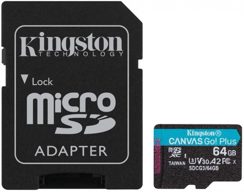 Kingston SDCG3/64GB Карта MicroSDXC (UHS-1 U3) Kingston Canvas Go Plus 64Gb class 10 A2 V30 (R170MB/s, W70MB/s) (adapter SD) SDCG364GB: Купити в Україні - Добра ціна на EXIST.UA!