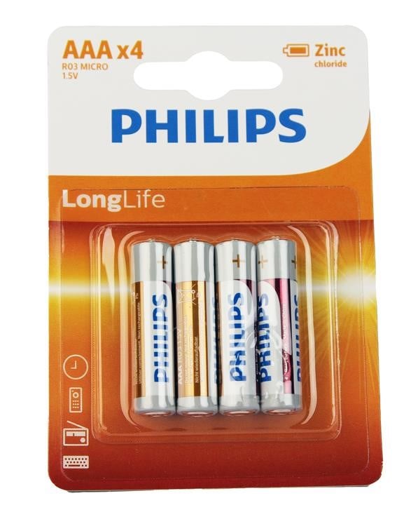 Philips R03L4B/10 Батарейка LongLife Zinc Carbon AAA BLI 4 R03L4B10: Приваблива ціна - Купити в Україні на EXIST.UA!