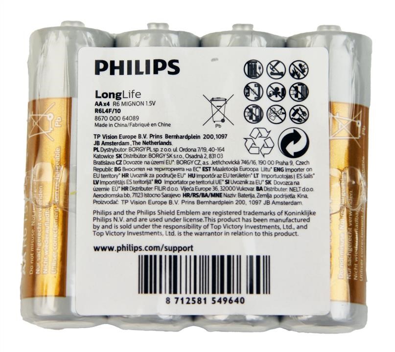 Батарейка LongLife Zinc Carbon AA BLI 4 Philips R6L4F&#x2F;10