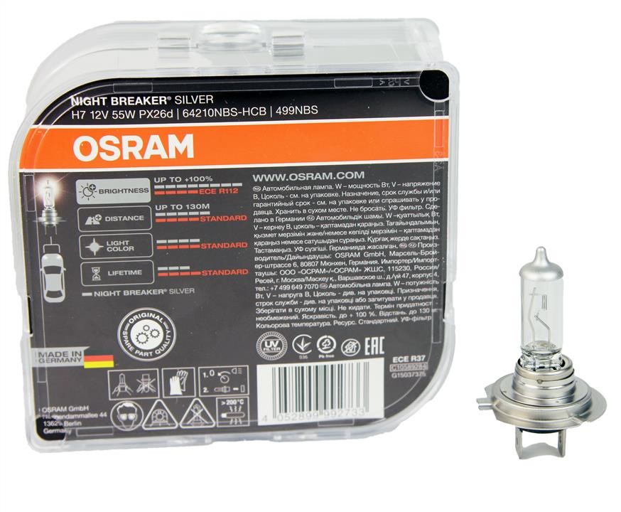 Лампа галогенна Osram Night Breaker Silver +100% 12В H7 55Вт +100% Osram 64210NBS-HCB