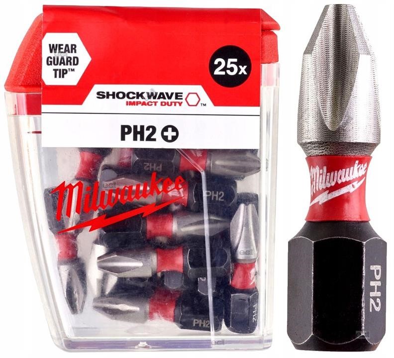 4932430853 Milwaukee Насадка Milwaukee Shockwave PH2, 25мм (25 шт)