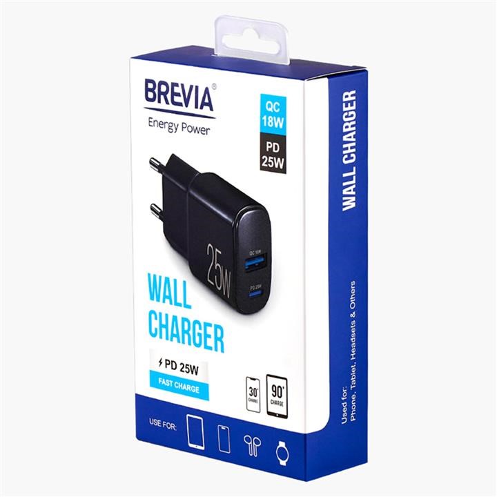 Сетевое зарядное устройство Brevia ePower PD25W USB-C+USB-A, черный Brevia 45025CAB