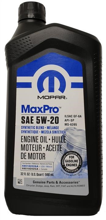 Моторна олива Chrysler/Mopar MaxPro 5W-20, 0,946л Chrysler/Mopar 68518202AA - відгуки