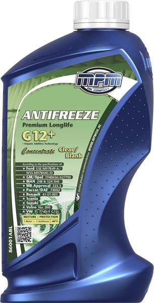 86001ABL MPM Oil Антифриз MPM Oil Premium Longlife G12+ прозрачный концентрат -80°C, 1 л