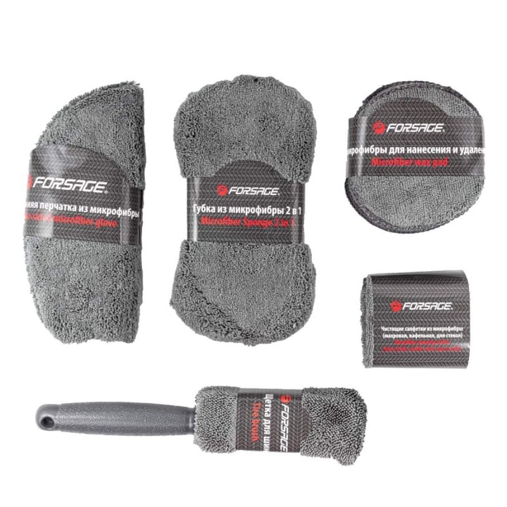 FJB9CCS Forsage Набір з догляду за авто з мікрофібри Forsage, 9 предметів
