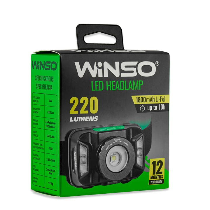 Фонарь налобный 260Lm, 5W CREE XTE, 1800mAh, Zoom Winso 750700