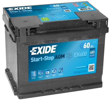 EK600 Exide Акумулятор Exide Start-Stop AGM 12В 60Ач 680А(EN) R+