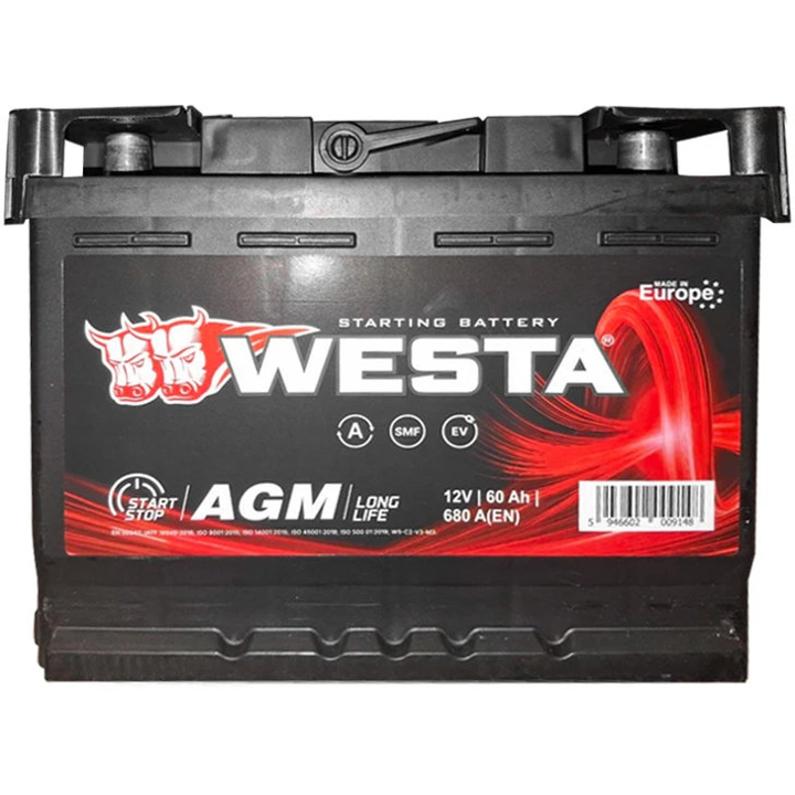 AGM60 Westa Аккумулятор WESTA AGM 6СТ 12В 60Ач (EN) R+