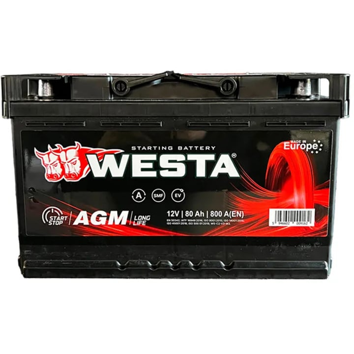 AGM80 Westa Аккумулятор WESTA AGM 6СТ 12В 80Ач 