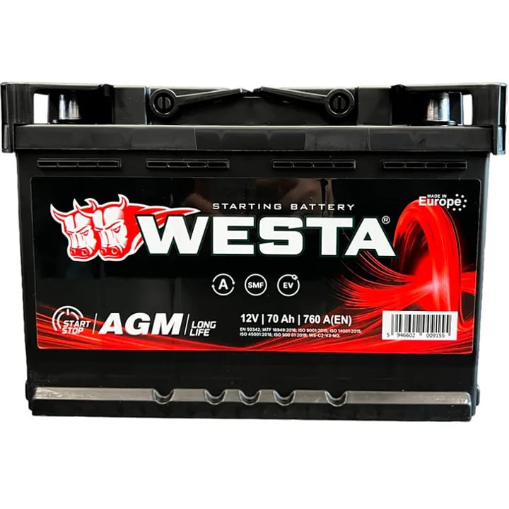 AGM70 Westa Аккумулятор WESTA AGM 6СТ 12В 70Ач 
