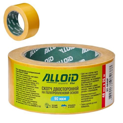 DT4840P ALLOID BUILDING TOOLS Скотч двухсторонний на полипропиленовой основе 48мм х 25м, 90мкм.