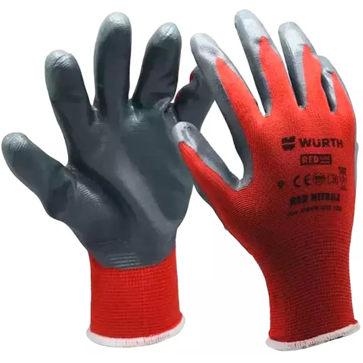0899403108 Wurth Перчатки защитные Wurth Red Nitrile размер 8