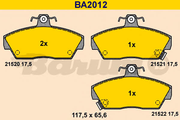 Barum BA2012 Гальмівні колодки, комплект BA2012: Купити в Україні - Добра ціна на EXIST.UA!