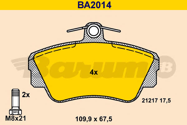 Barum BA2014 Гальмівні колодки, комплект BA2014: Купити в Україні - Добра ціна на EXIST.UA!