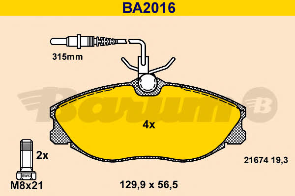 Barum BA2016 Гальмівні колодки, комплект BA2016: Купити в Україні - Добра ціна на EXIST.UA!