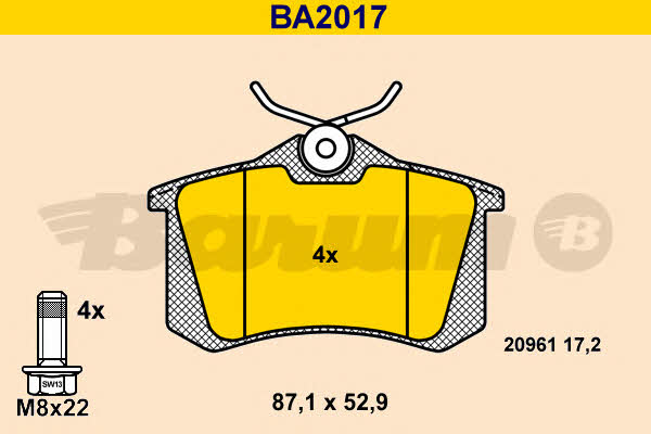 Barum BA2017 Гальмівні колодки, комплект BA2017: Приваблива ціна - Купити в Україні на EXIST.UA!