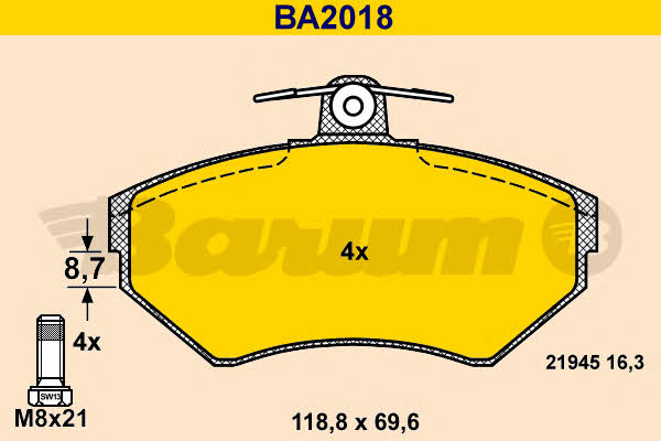 Barum BA2018 Гальмівні колодки, комплект BA2018: Купити в Україні - Добра ціна на EXIST.UA!
