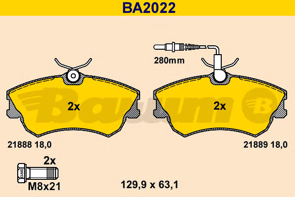 Barum BA2022 Гальмівні колодки, комплект BA2022: Купити в Україні - Добра ціна на EXIST.UA!