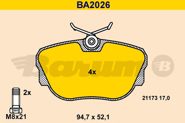 Barum BA2026 Гальмівні колодки, комплект BA2026: Купити в Україні - Добра ціна на EXIST.UA!