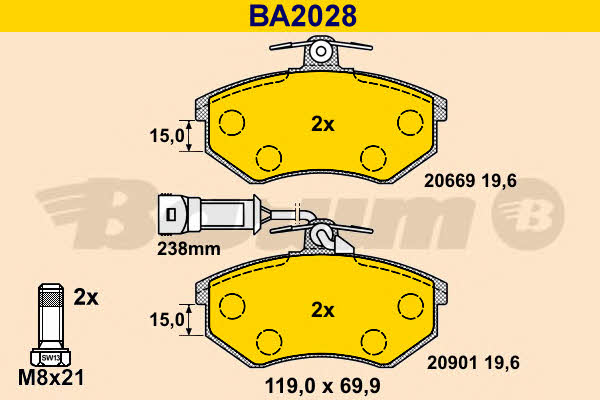 Barum BA2028 Гальмівні колодки, комплект BA2028: Купити в Україні - Добра ціна на EXIST.UA!