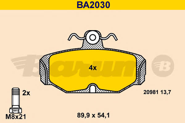 Barum BA2030 Гальмівні колодки, комплект BA2030: Приваблива ціна - Купити в Україні на EXIST.UA!