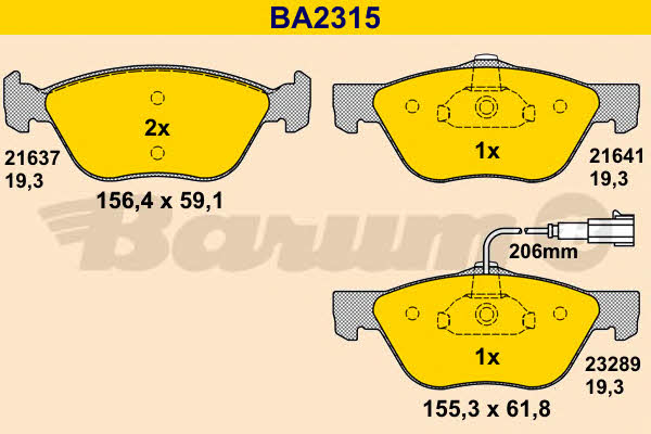 Barum BA2315 Гальмівні колодки, комплект BA2315: Купити в Україні - Добра ціна на EXIST.UA!