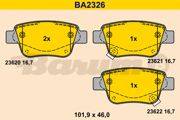 Barum BA2326 Гальмівні колодки, комплект BA2326: Купити в Україні - Добра ціна на EXIST.UA!