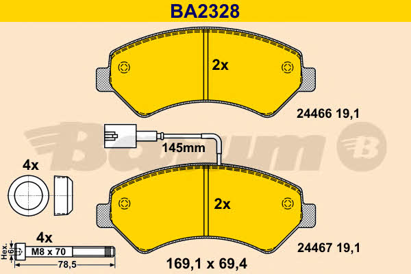 Barum BA2328 Гальмівні колодки, комплект BA2328: Приваблива ціна - Купити в Україні на EXIST.UA!