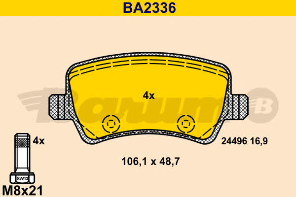 Barum BA2336 Гальмівні колодки, комплект BA2336: Купити в Україні - Добра ціна на EXIST.UA!