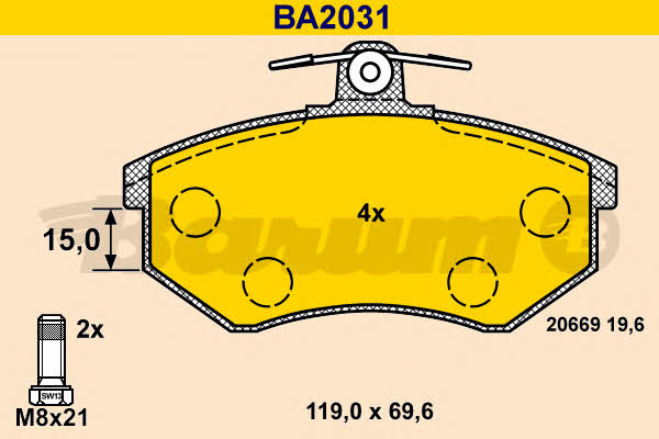 Barum BA2031 Гальмівні колодки, комплект BA2031: Купити в Україні - Добра ціна на EXIST.UA!